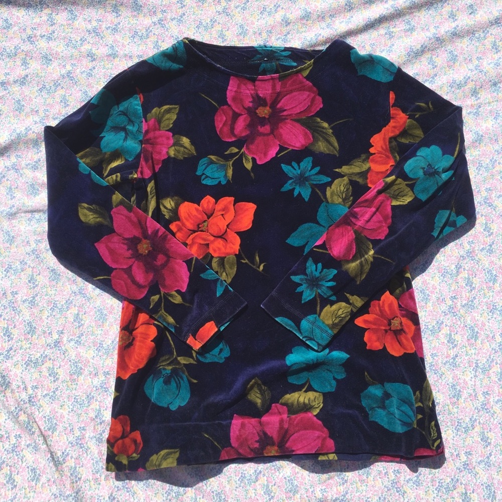 90S VELVET FLORAL TOP
